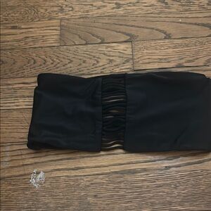 Black Strapless Top with Fringe Detail